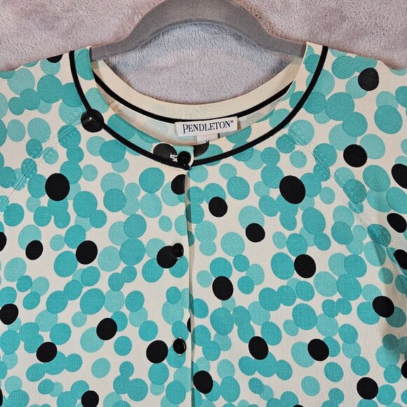 Pendleton Womens M Silk blend Polka Dot Cardigan Seafoam & Black preppy feminine - Picture 5 of 10